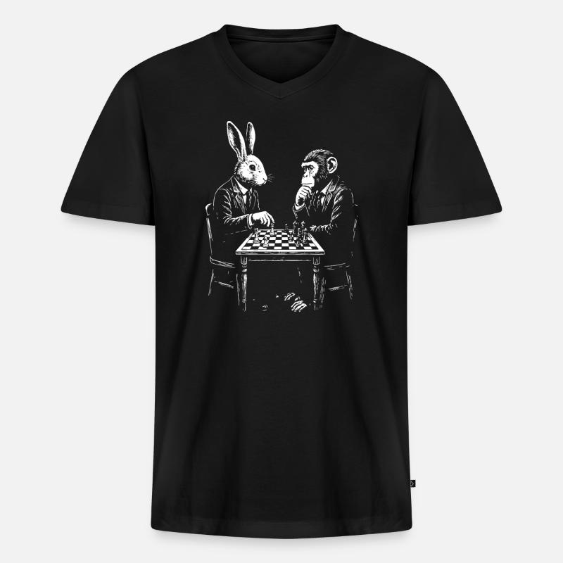 Hasen-Affen-Schachduell - Männer Premium Bio T-Shirt mit V-Ausschnitt - Schwarz