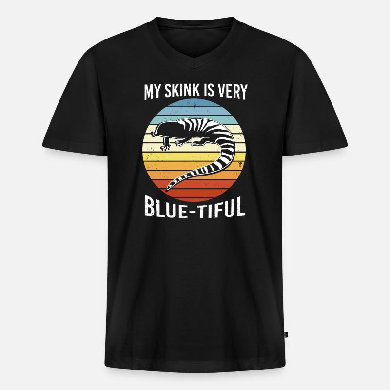 Eidechse Blau Zunge - Männer Premium Bio T-Shirt mit V-Ausschnitt - Schwarz