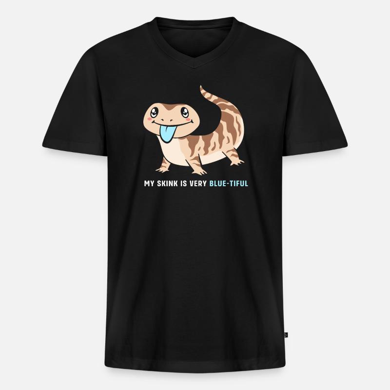 Blau Zunge Eidechse - Männer Premium Bio T-Shirt mit V-Ausschnitt - Schwarz