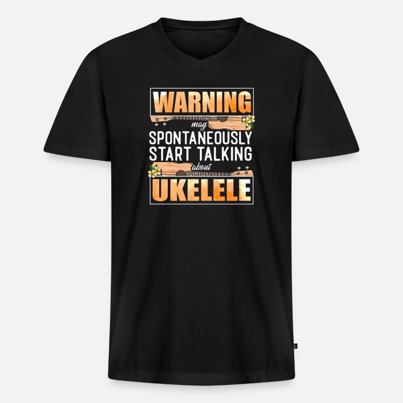 Hawaiian Ukulele Uke Warning May - Männer Premium Bio T-Shirt mit V-Ausschnitt - Schwarz