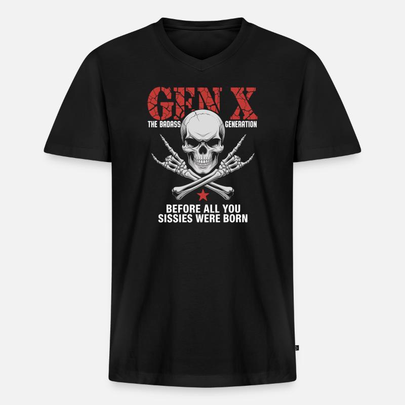 Gen X: Die Badass-Generation Crossbones - Männer Premium Bio T-Shirt mit V-Ausschnitt - Schwarz