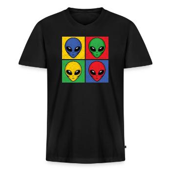 Aliens Pop-Art Popart Alienköpfe Aliengesichter - Männer Premium Bio T-Shirt mit V-Ausschnitt - Schwarz - Vorne - Nico (187cm)