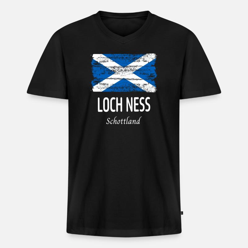 Loch Ness - Männer Premium Bio T-Shirt mit V-Ausschnitt - Schwarz
