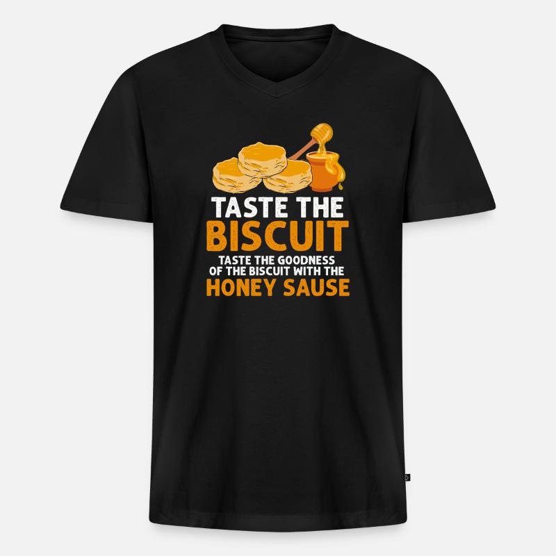 Biscuit Honey Sizzle Tee - Männer Premium Bio T-Shirt mit V-Ausschnitt - Schwarz