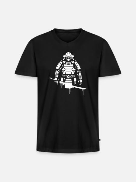 Shogun Samurai Rüstung Graffiti Vektor - Männer Premium Bio T-Shirt mit V-Ausschnitt - Schwarz
