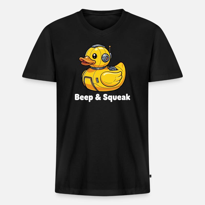 Beep & Squeak Roboter-Ente - Männer Premium Bio T-Shirt mit V-Ausschnitt - Schwarz