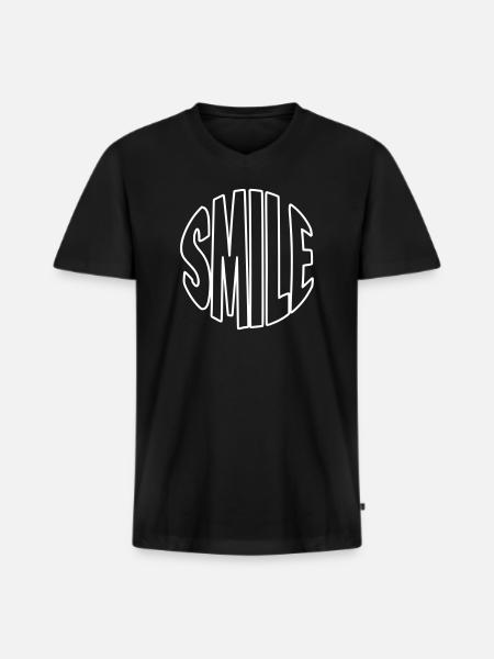 Clear smile lettering with contours - Men's Premium Organic T-shirt with V-neck - black
