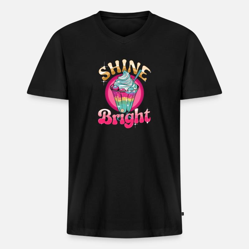  Shine Bright Bunter Eisbecher Regenbogen Dessert - Männer Premium Bio T-Shirt mit V-Ausschnitt - Schwarz
