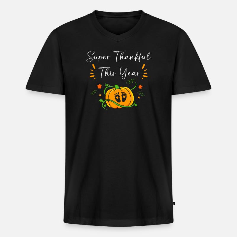 Thanksgiving Gender Reveal Werdende Mutter - Männer Premium Bio T-Shirt mit V-Ausschnitt - Schwarz