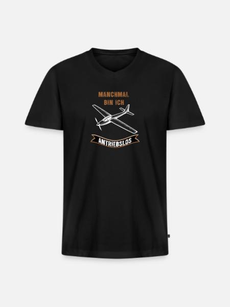 Manchmal Bin Ich Antriebslos Flugzeug - Männer Premium Bio T-Shirt mit V-Ausschnitt - Schwarz