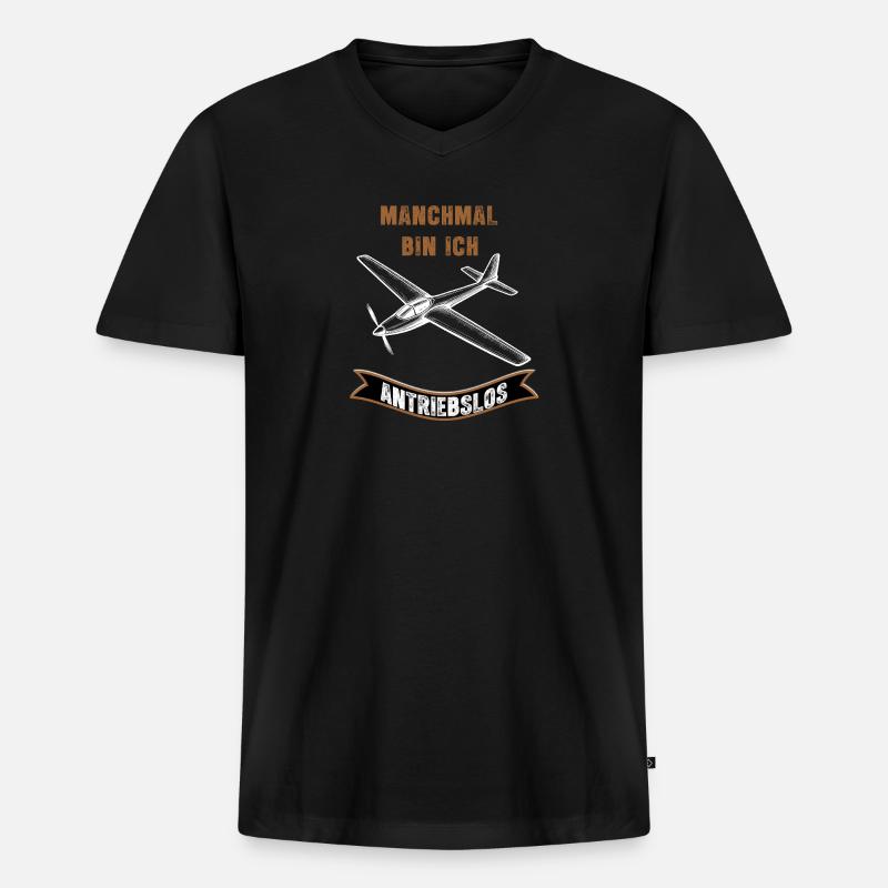 Manchmal Bin Ich Antriebslos Flugzeug - Männer Premium Bio T-Shirt mit V-Ausschnitt - Schwarz