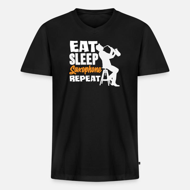 Eat Sleep Saxophone Repeat Saxophonist - Männer Premium Bio T-Shirt mit V-Ausschnitt - Schwarz