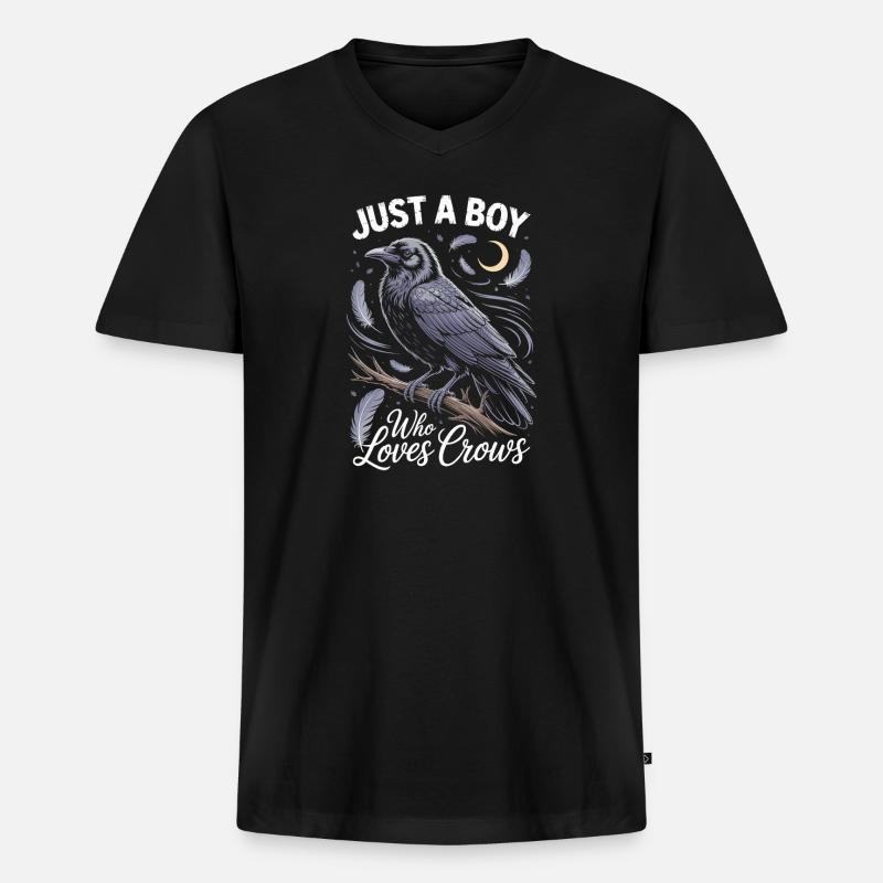 Just a boy who loves crows - Männer Premium Bio T-Shirt mit V-Ausschnitt - Schwarz