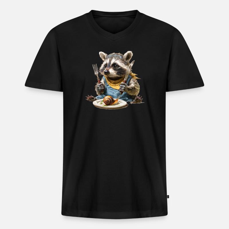 Waschbär-Küchenchef mit Gabel und Messer - Männer Premium Bio T-Shirt mit V-Ausschnitt - Schwarz