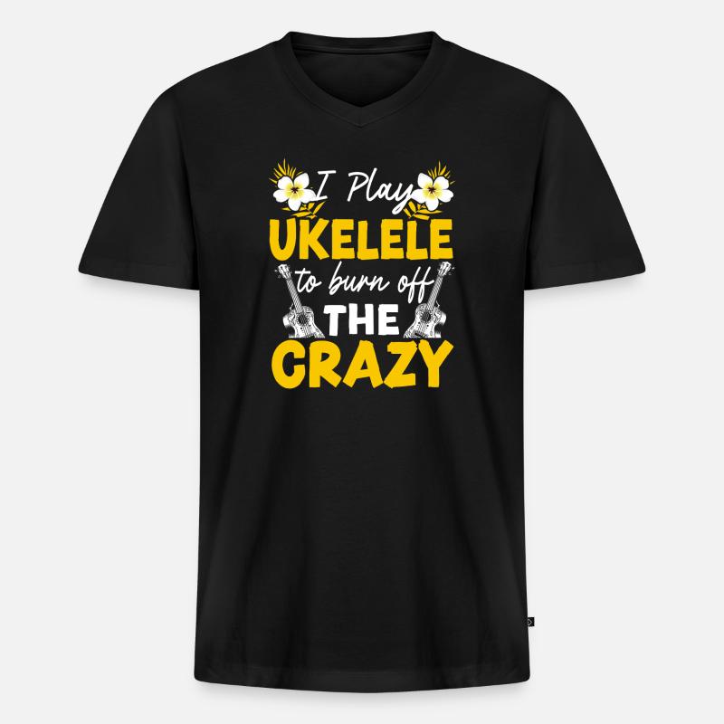 Hawaiian Ukulele Uke I Play - Männer Premium Bio T-Shirt mit V-Ausschnitt - Schwarz
