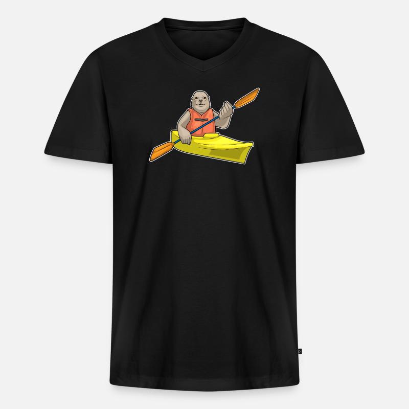 Seehund kleines Boot - Männer Premium Bio T-Shirt mit V-Ausschnitt - Schwarz