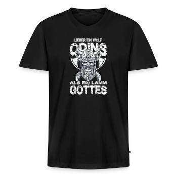Lieber Ein Wolf Odins Als Ein Lamm Gottes Wikinger - Männer Premium Bio T-Shirt mit V-Ausschnitt - Schwarz - Vorne - Nico (187cm)