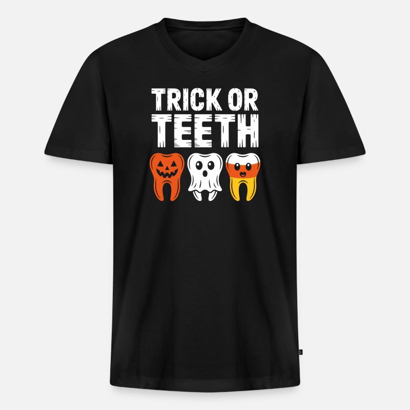 Trick oder Teeth Halloween-Trio - Männer Premium Bio T-Shirt mit V-Ausschnitt - Schwarz