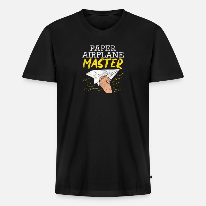 Funny Paper Airplane Master Graphic - Männer Premium Bio T-Shirt mit V-Ausschnitt - Schwarz