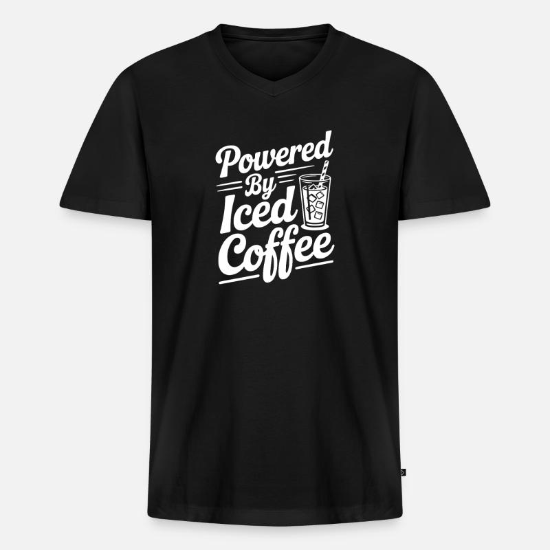 Angetrieben von Eiskaffee - Männer Premium Bio T-Shirt mit V-Ausschnitt - Schwarz