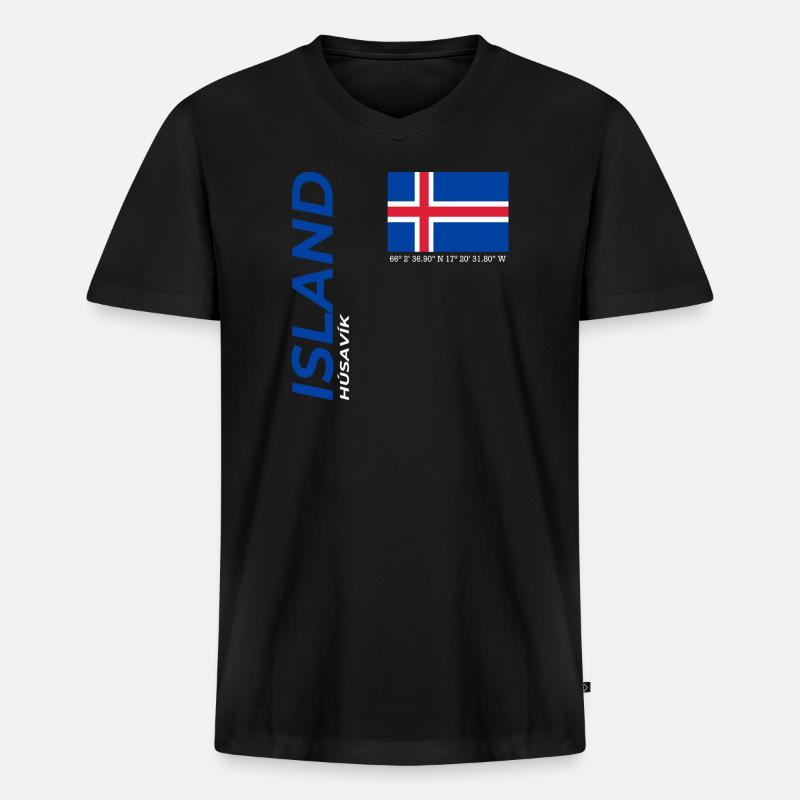 Húsavík - Männer Premium Bio T-Shirt mit V-Ausschnitt - Schwarz