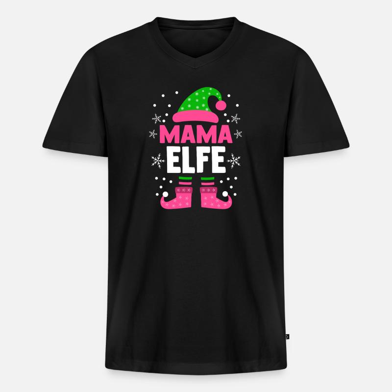 Weihnachten Familie Mutter Mama Elfe - Männer Premium Bio T-Shirt mit V-Ausschnitt - Schwarz