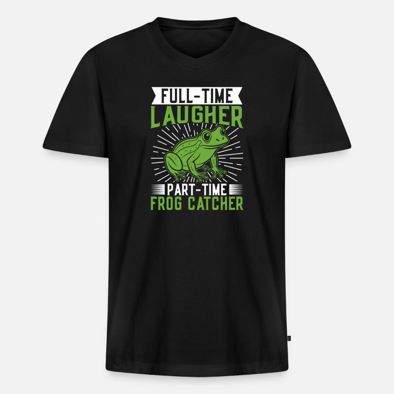Frog Catcher Full-Time Laugher Frog - Männer Premium Bio T-Shirt mit V-Ausschnitt - Schwarz