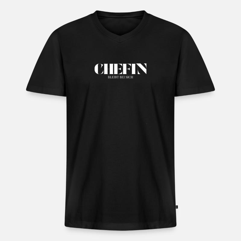 Chefin Spruch Bleibt Bei Sich - Männer Premium Bio T-Shirt mit V-Ausschnitt - Schwarz