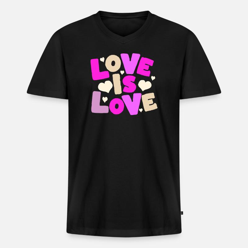 Love Is Love – Buntes Herz Statement - Männer Premium Bio T-Shirt mit V-Ausschnitt - Schwarz