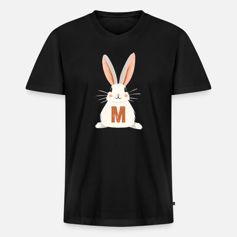 M -Buchstabe - Hase - Personalisierbar - Männer Premium Bio T-Shirt mit V-Ausschnitt - Schwarz
