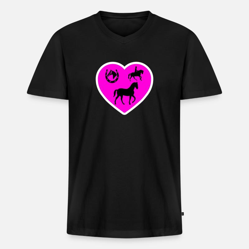 Pferde - Männer Premium Bio T-Shirt mit V-Ausschnitt - Schwarz