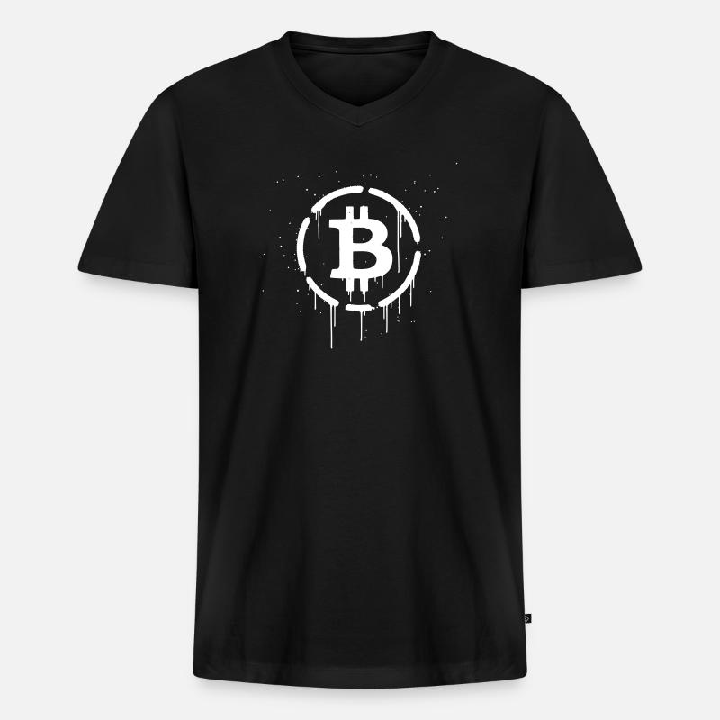 Bitcoin Logo Graffiti Krypto - Männer Premium Bio T-Shirt mit V-Ausschnitt - Schwarz