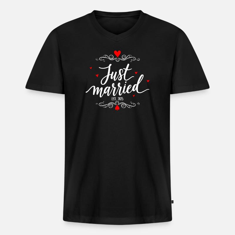 Just Married Hochzeitsdesign - Männer Premium Bio T-Shirt mit V-Ausschnitt - Schwarz