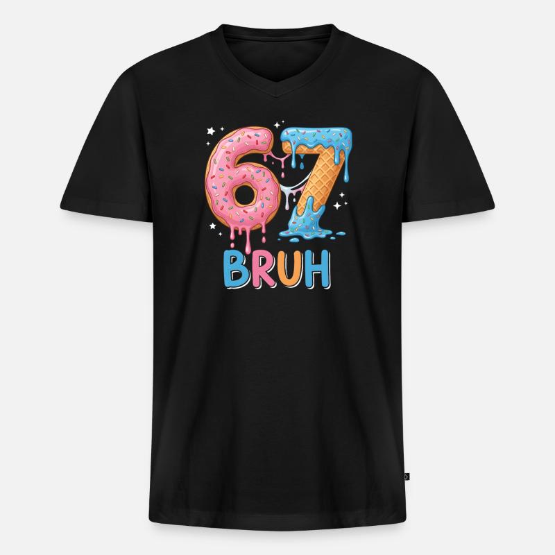 67 Bruh Eis-Donut - Männer Premium Bio T-Shirt mit V-Ausschnitt - Schwarz