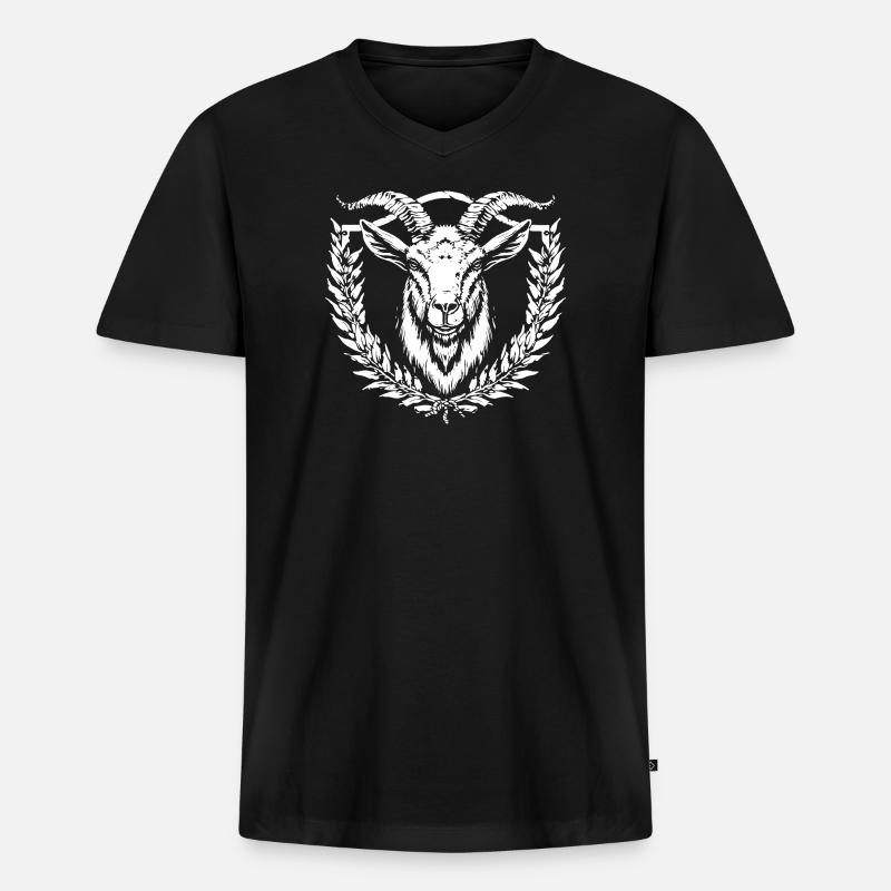 Ziegenkopf mit Lorbeerkranz - Männer Premium Bio T-Shirt mit V-Ausschnitt - Schwarz