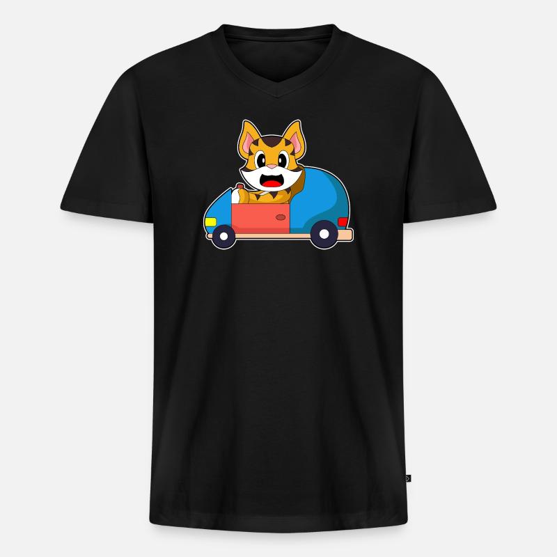 Tiger Auto - Männer Premium Bio T-Shirt mit V-Ausschnitt - Schwarz