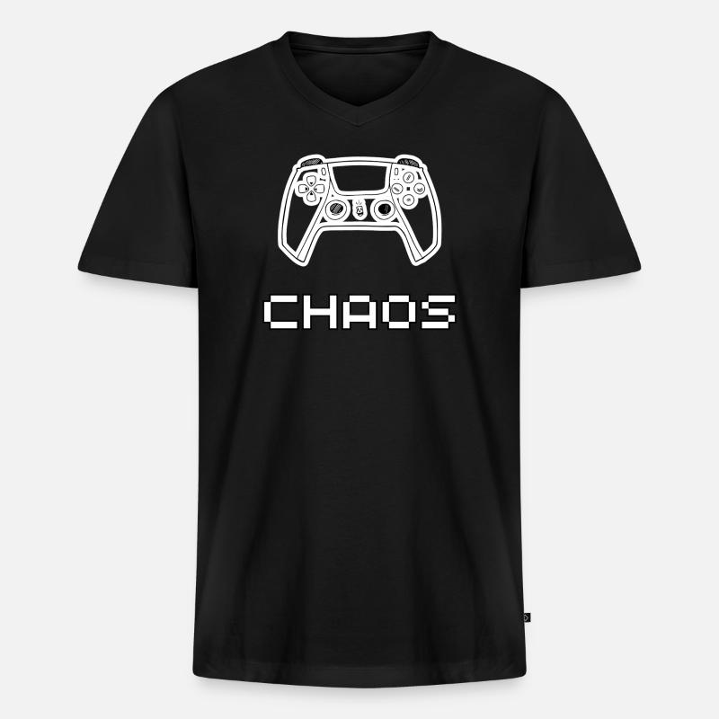 Controlled Chaos – Gaming Controller Chaos Design - Männer Premium Bio T-Shirt mit V-Ausschnitt - Schwarz