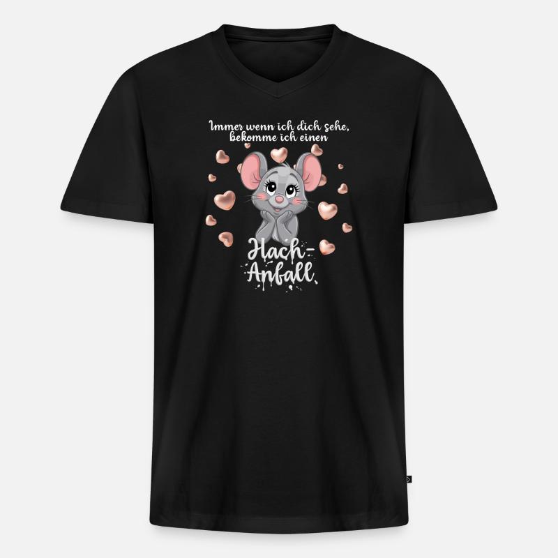 Süße Maus bekommt einen Hach-Anfall. - Männer Premium Bio T-Shirt mit V-Ausschnitt - Schwarz