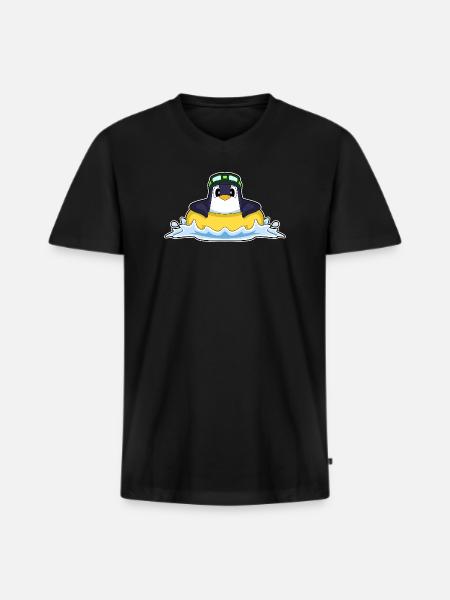 Penguin Swimming Swim Ring Summer - Men's Premium Organic T-shirt with V-neck - black