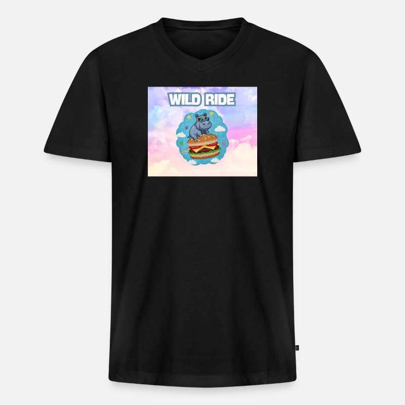 Wild Ride Hippo Burger Patch - Männer Premium Bio T-Shirt mit V-Ausschnitt - Schwarz