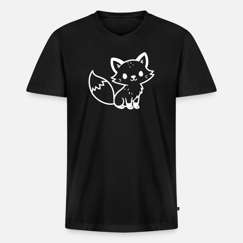 Fuchs Niedlich Comic - Männer Premium Bio T-Shirt mit V-Ausschnitt - Schwarz