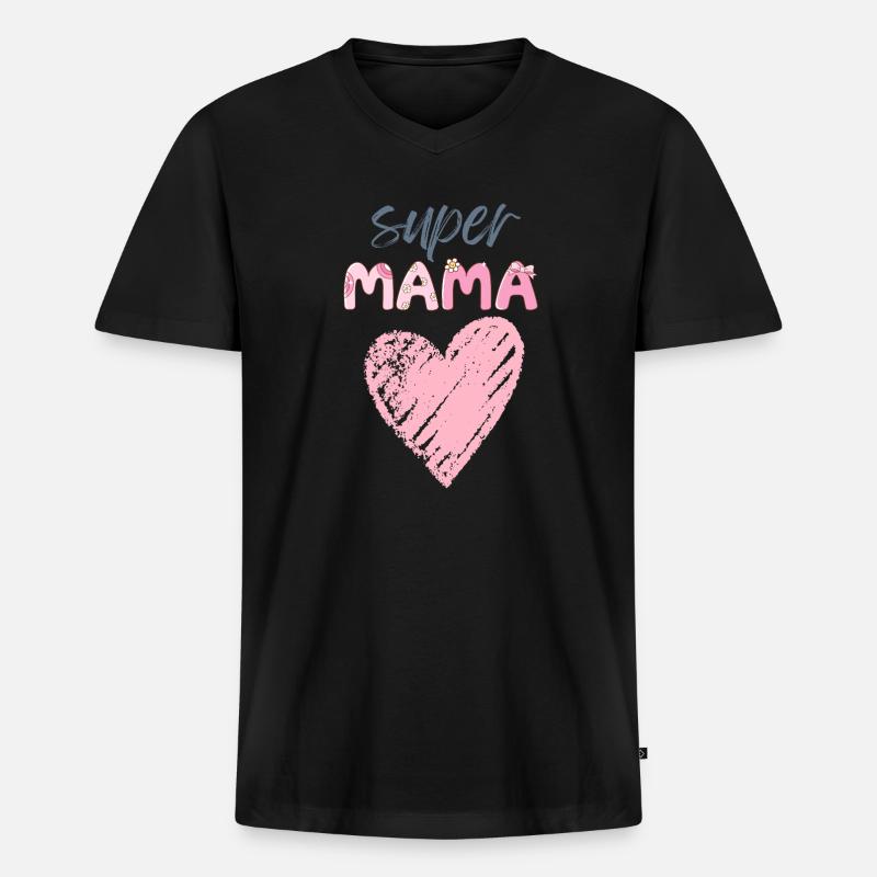 Mama - Super Mama - Männer Premium Bio T-Shirt mit V-Ausschnitt - Schwarz