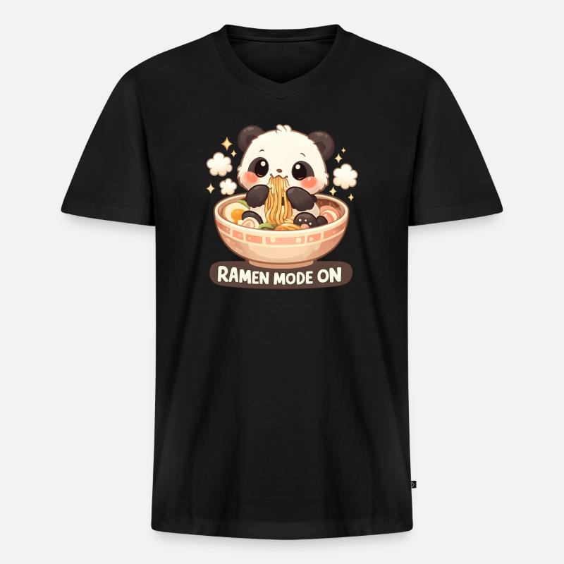 Ramen Panda Modus An - Männer Premium Bio T-Shirt mit V-Ausschnitt - Schwarz