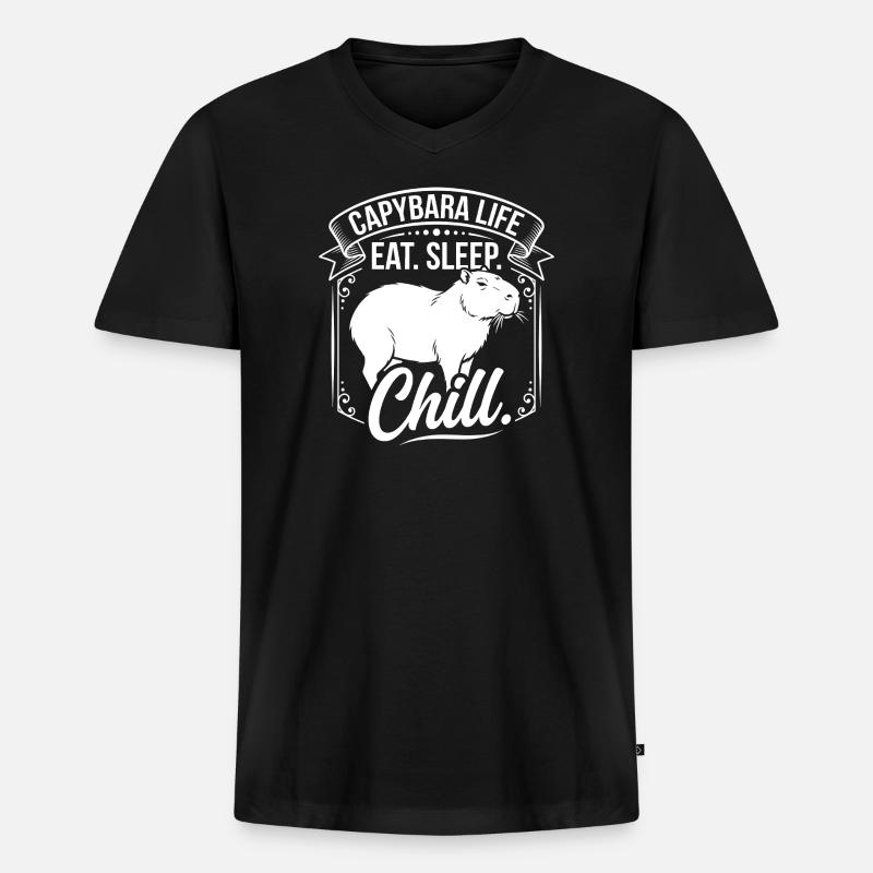 Capybara Life: Eat Sleep Chill - Männer Premium Bio T-Shirt mit V-Ausschnitt - Schwarz