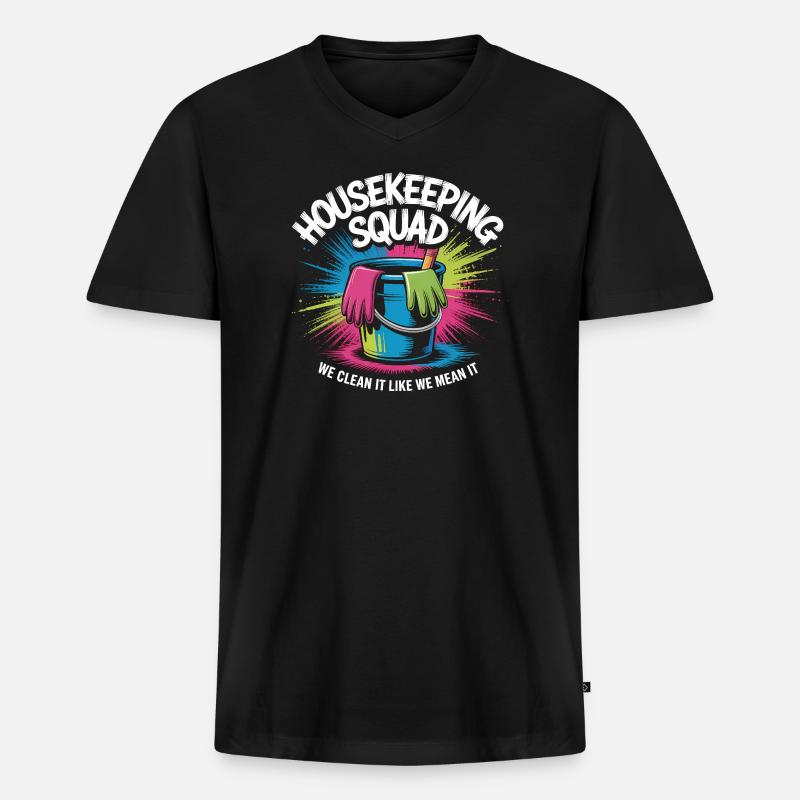 Lustiges Putzen Design - Männer Premium Bio T-Shirt mit V-Ausschnitt - Schwarz