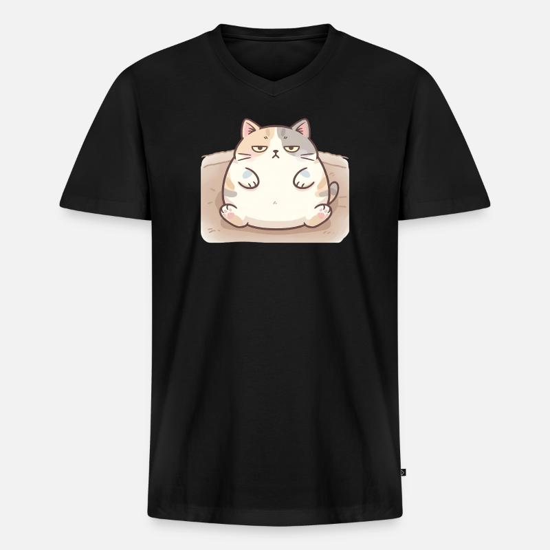 Flauschige dicke Katze in Stillpose - Männer Premium Bio T-Shirt mit V-Ausschnitt - Schwarz