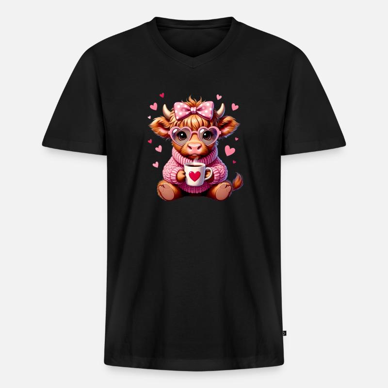 Süßes Liebes Kaffee Kälbchen Mit Herz - Männer Premium Bio T-Shirt mit V-Ausschnitt - Schwarz