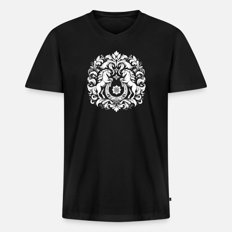 Pferde Wappen - Männer Premium Bio T-Shirt mit V-Ausschnitt - Schwarz