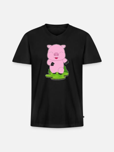 Cochon Jogger Jogging Sport - T-shirt encolure en V Premium bio Homme - noir