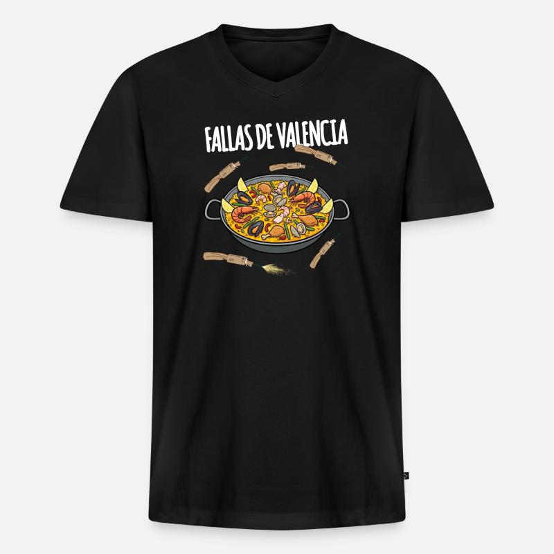 Fallas De Valencia Paella - Männer Premium Bio T-Shirt mit V-Ausschnitt - Schwarz